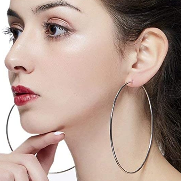 Oversized 4 Inch Rose Gold Hoops Minimalist Round Hoop Big Statement Earrings - Picture 7 of 7